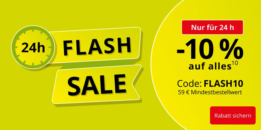 Nur für kurze Zeit! 10 % extra Rabatt auf alle Produkte, ausgenommen rezeptpflichtige Artikel, Bücher, Säuglingsanfangsnahrung und Versandkosten. Mit dem Code: Flash10