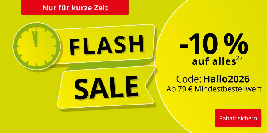 10 % Extra-Rabatt ab 79 € mit dem Code: Hallo2026. Nicht mit anderen Aktionsvorteilen kombinierbar und nicht anwendbar auf rezeptpflichtige Artikel, Bücher, Säuglingsanfangsnahrung und Versandkosten.