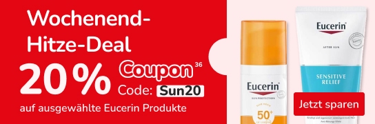 20 % Rabatt auf ausgewählte Eucerin-Produkte mit Code Sun20 - Weitere Bedingungen siehe Fußnote 36