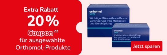 20 % Extra-Rabatt auf ausgewählte Orthomol-Produkte. Weitere Bedingungen unter Fußnote 22