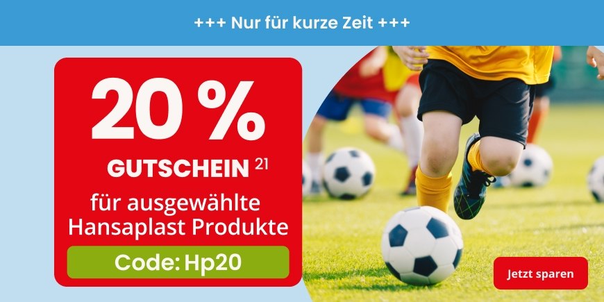 20 % Gutschein für ausgewählte Hansaplast Produkte mit Code Hp20 – Weitere Bedingungen unter Fußnote 21