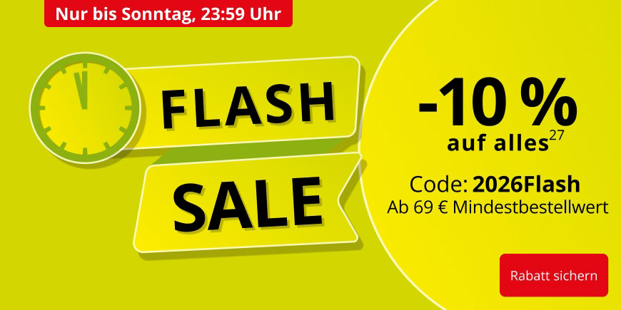 10 % Extra-Rabatt ab 69 € mit dem Code: 2026Flash. Nicht mit anderen Aktionsvorteilen kombinierbar und nicht anwendbar auf rezeptpflichtige Artikel, Bücher, Säuglingsanfangsnahrung und Versandkosten. Weitere Bedingungen siehe Fußnote 27